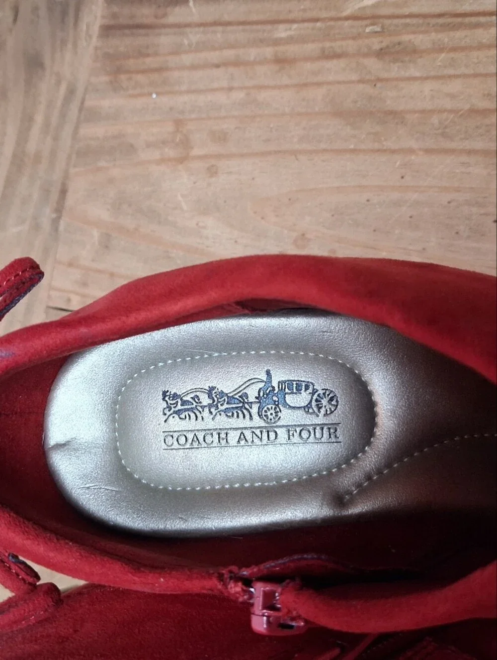 Coach and Four Faux Suede Cuffed Bootie w/Bow On Heel Fire Engine Red Size 7